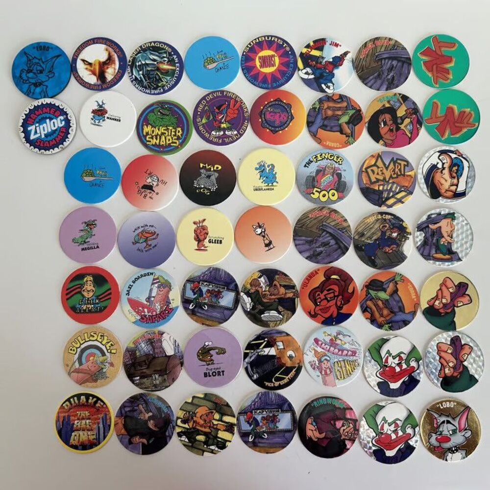 Vintage Ziploc Space Caps Pogs Milk Caps Game Lot w/ Slammer 90s Toy Son
